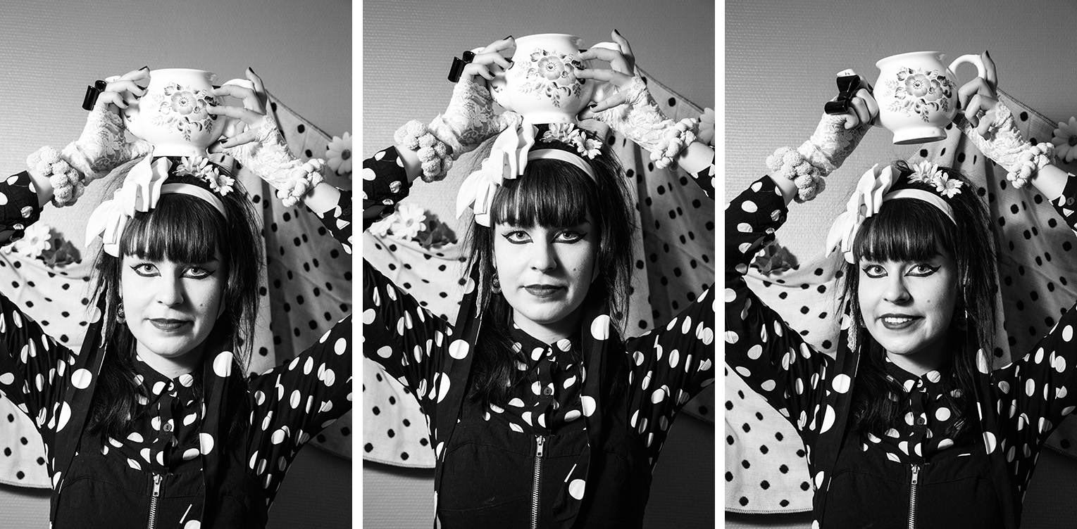Strawberry Switchblade fashion black and white polka dots